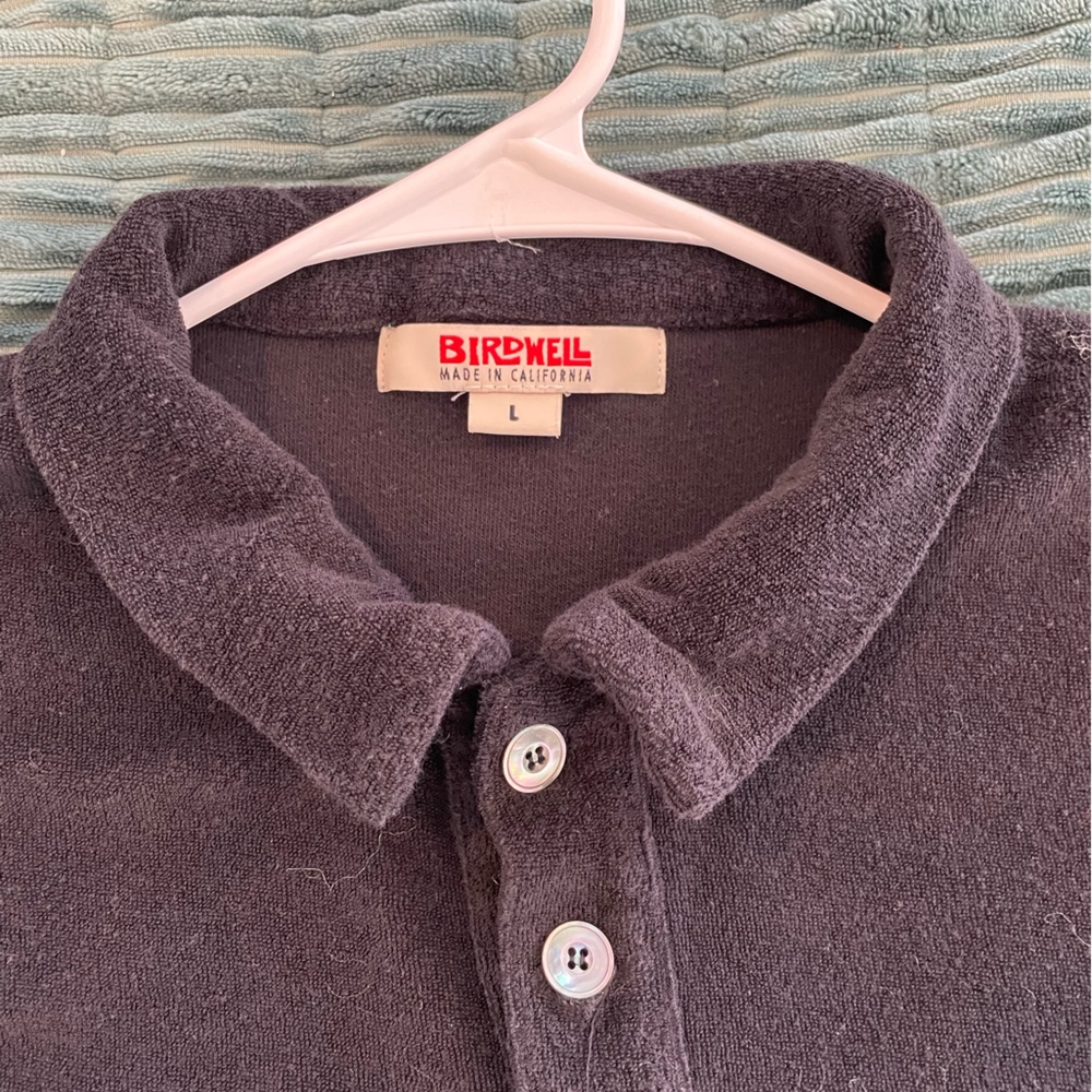 Birdwell BLACK Terricloth Long Sleeve Polo. Men’s Large